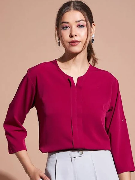 DressBerry Round Neck Three-Quarter Sleeves Top by Myntra